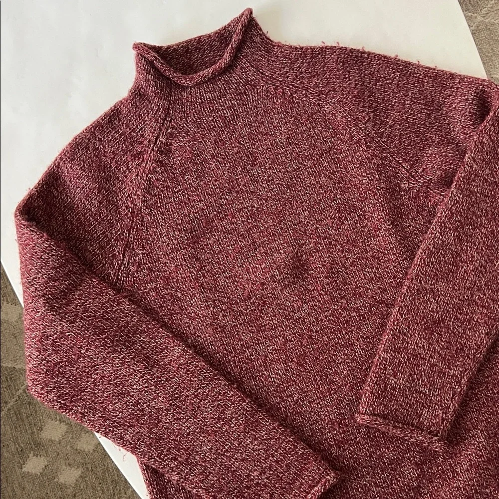 Vintage VTG J.Crew Knit Roll Neck Sweater Red Speckle Thick 100% Wool Unisex M